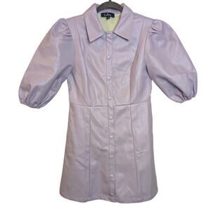 LULUS Sz Sm Cool Style Lavender Vegan Leather Puff Sleeve Button Up Dress $65